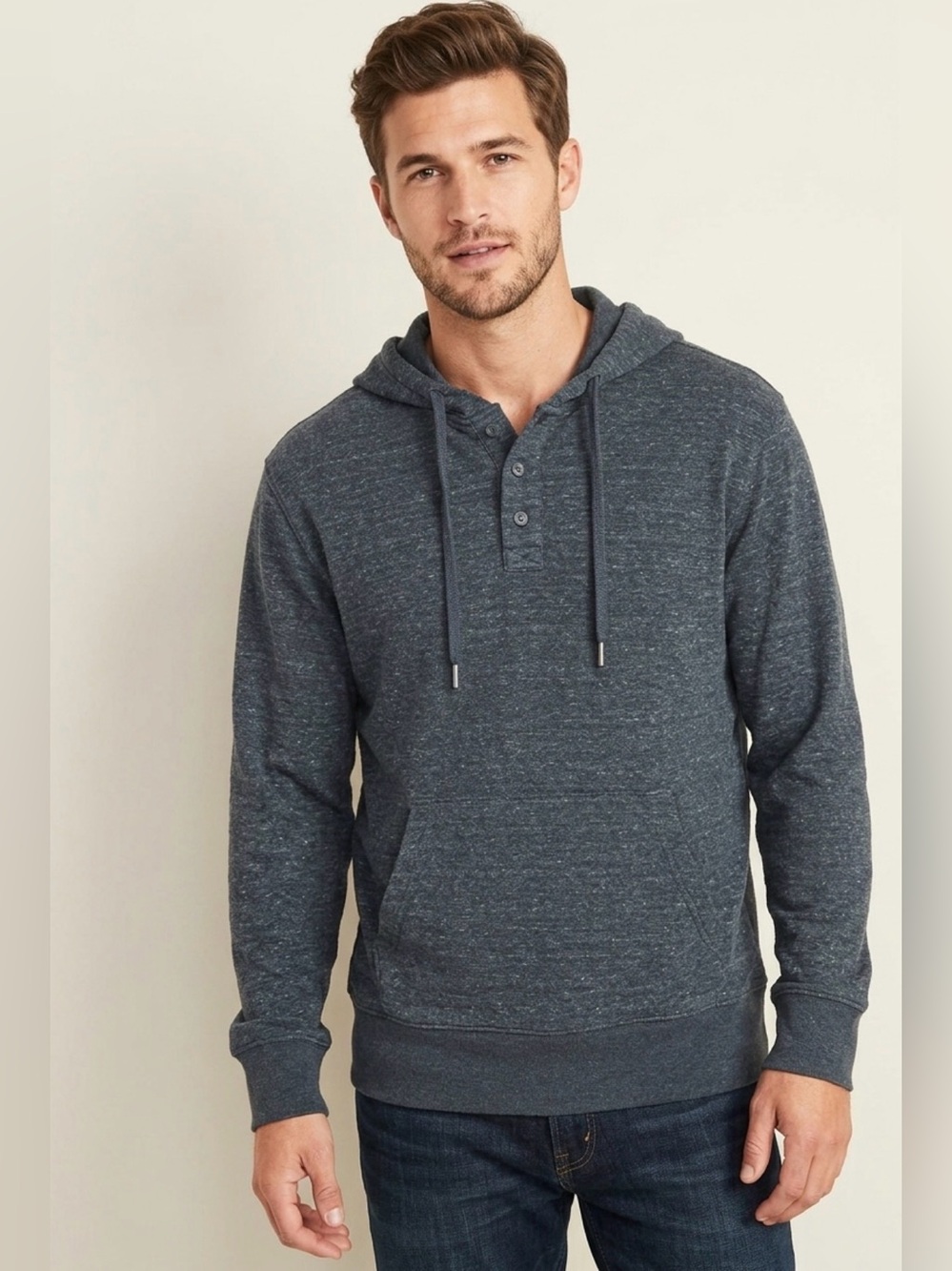 Goodfellow & Co Men’s Size L Heathered Charcoal Gray Hooded Henley Pullover - Picture 1 of 4
